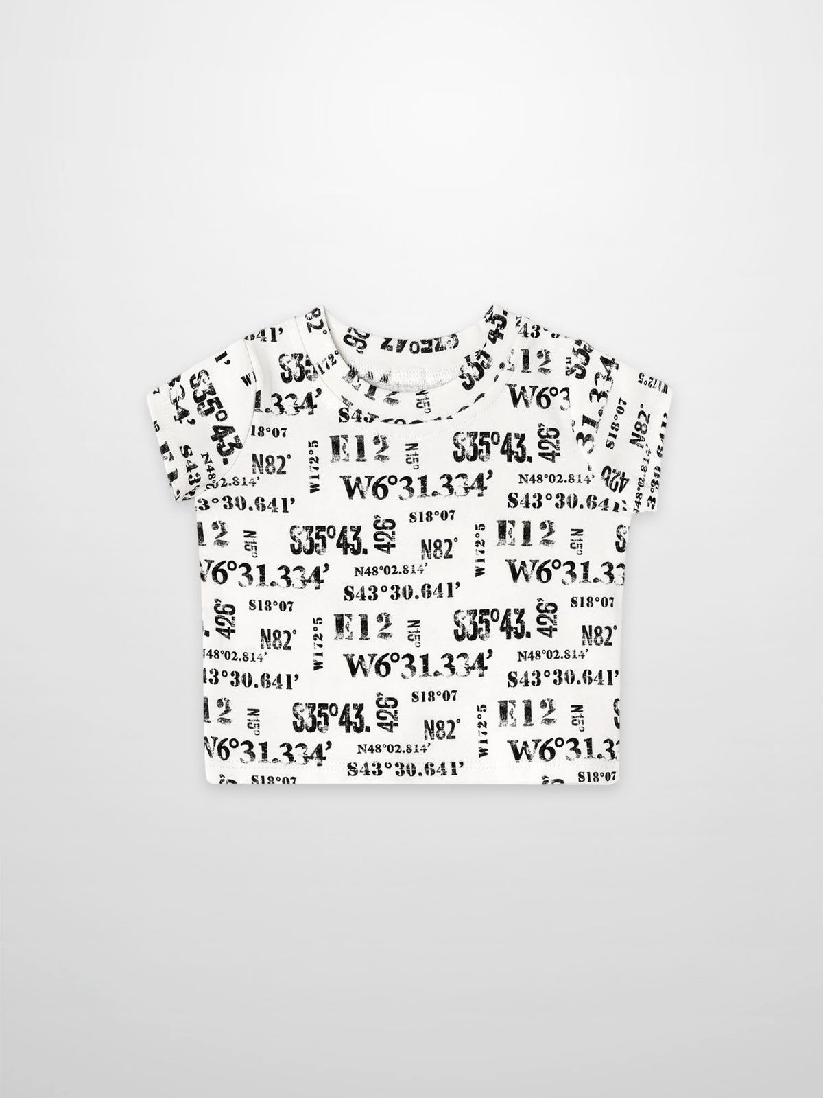 Number Print T-shirt for boys in white with black coordinate-style numbers.