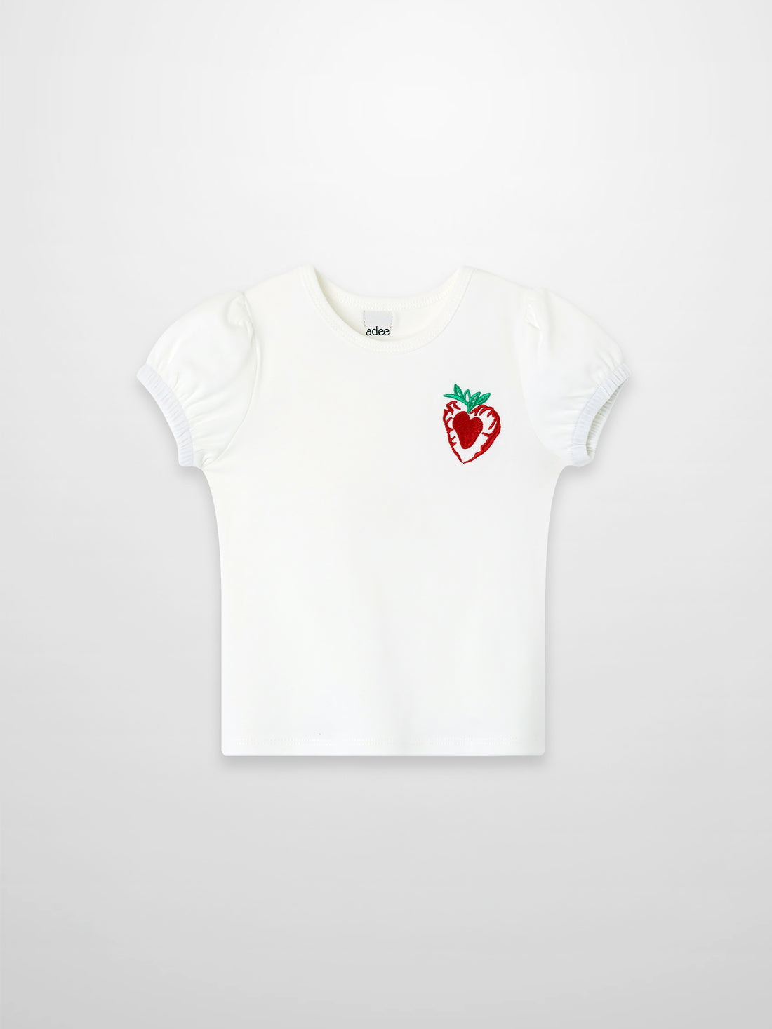 Embroidered Strawberry Short Puff Sleeve T-shirt