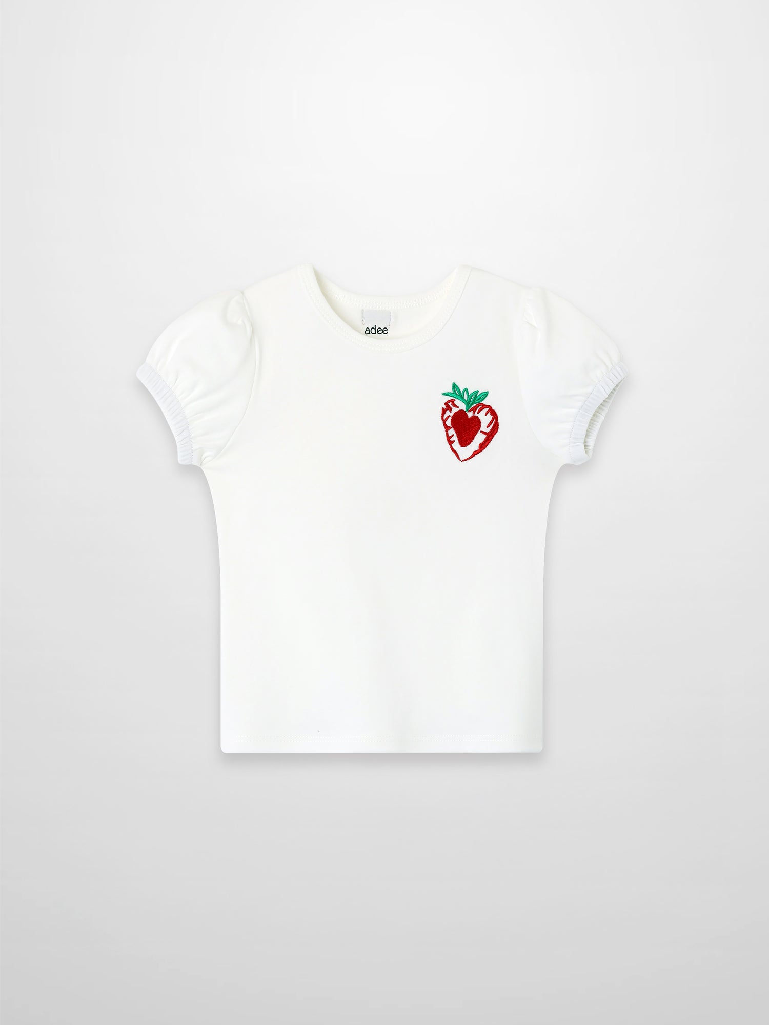Embroidered Strawberry Short Puff Sleeve T-shirt
