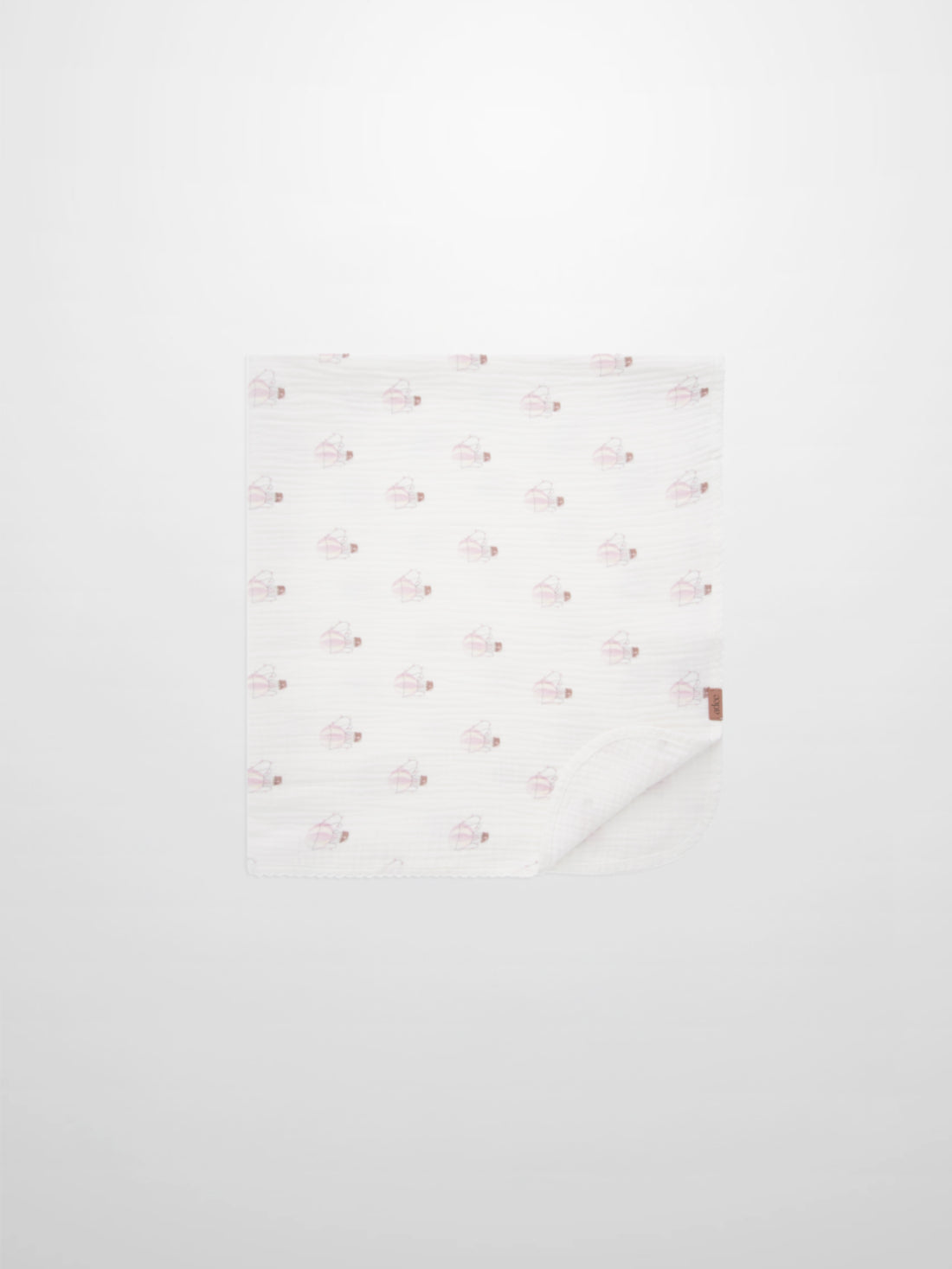 Pink balloon-print receiving blanket by Adee with lace trim