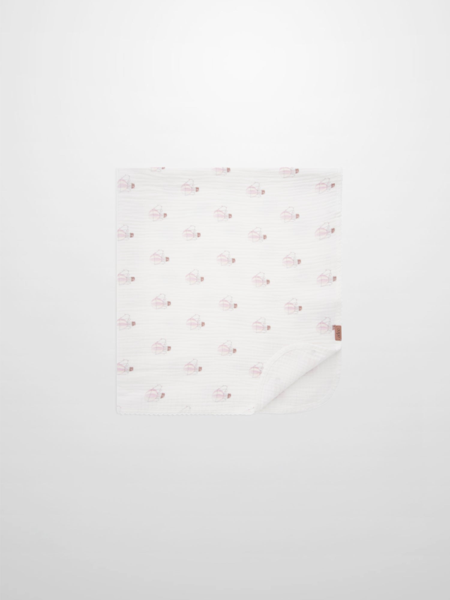 Pink balloon-print receiving blanket by Adee with lace trim