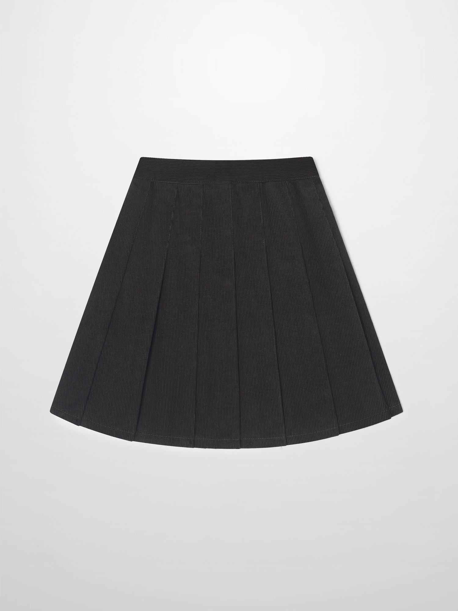 Girls corduroy pleated skirt in grey by Adee with a wide ribbed waistband.