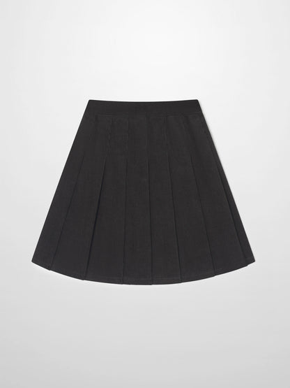 Girls corduroy pleated skirt in grey by Adee with a wide ribbed waistband.