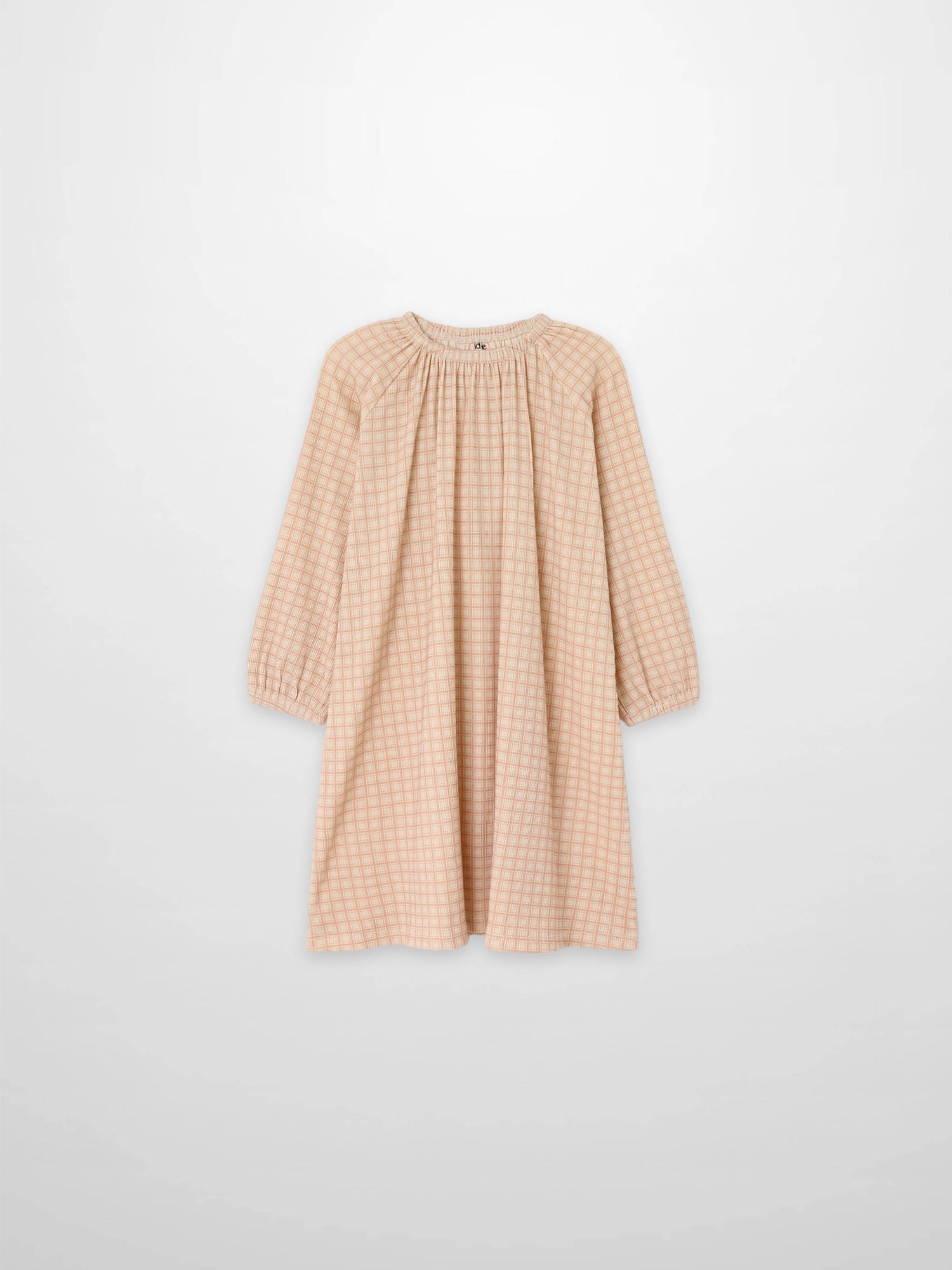Girls pink squared nightgown by Adee; long-sleeve grid-pattern pajama dress.