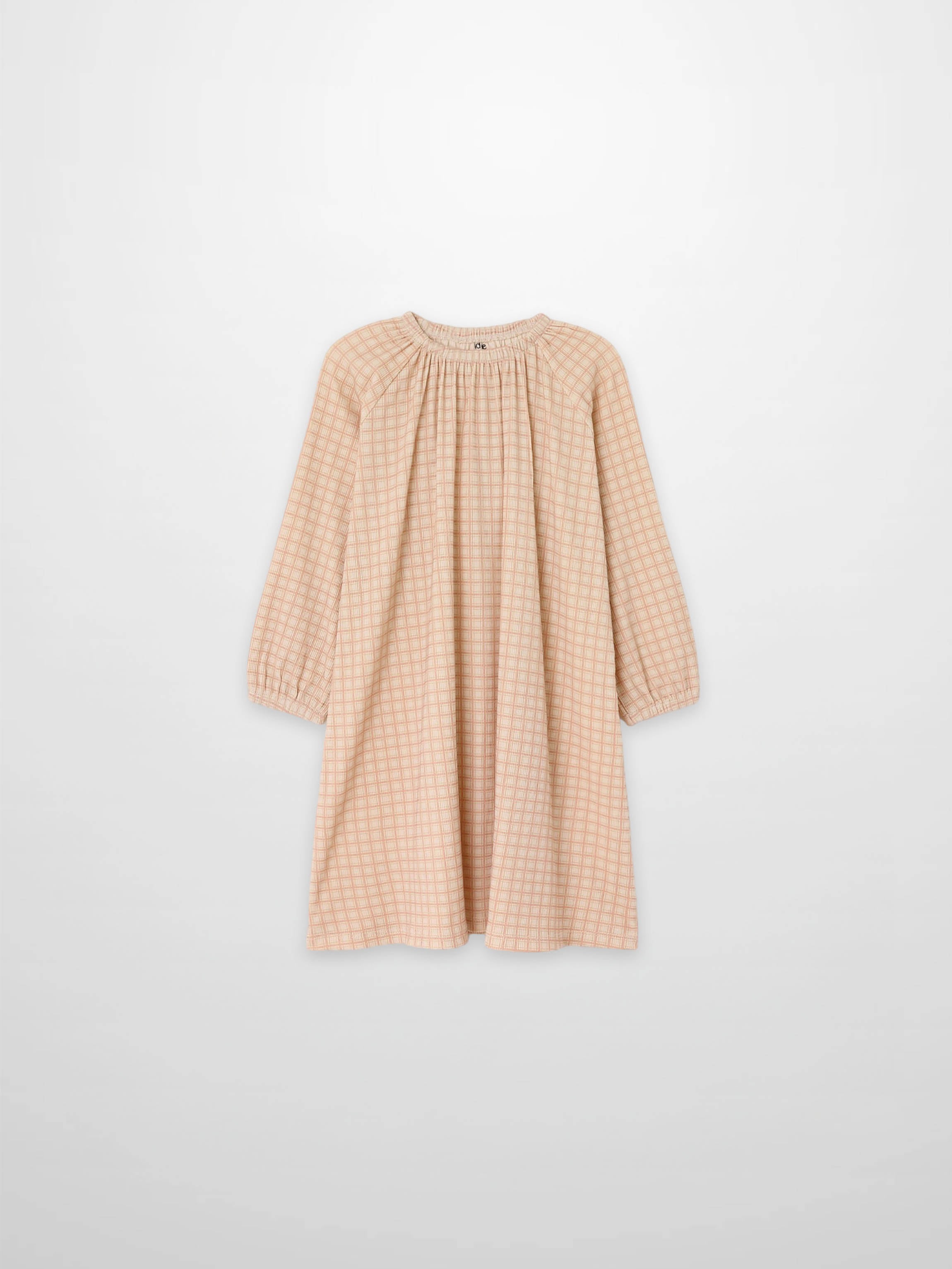 Girls pink squared nightgown by Adee; long-sleeve grid-pattern pajama dress.