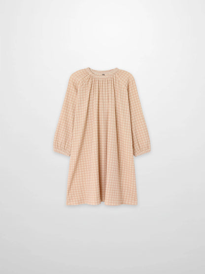 Girls pink squared nightgown by Adee; long-sleeve grid-pattern pajama dress.
