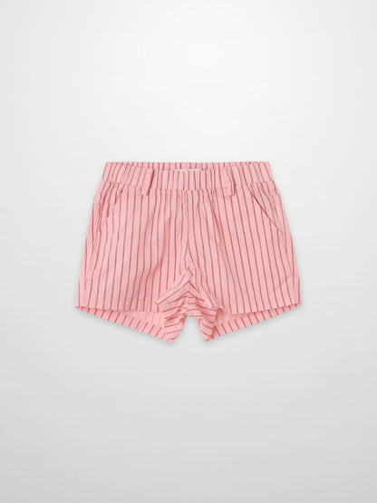 Striped pink cotton shorts for girls by Adee with elastic waistband