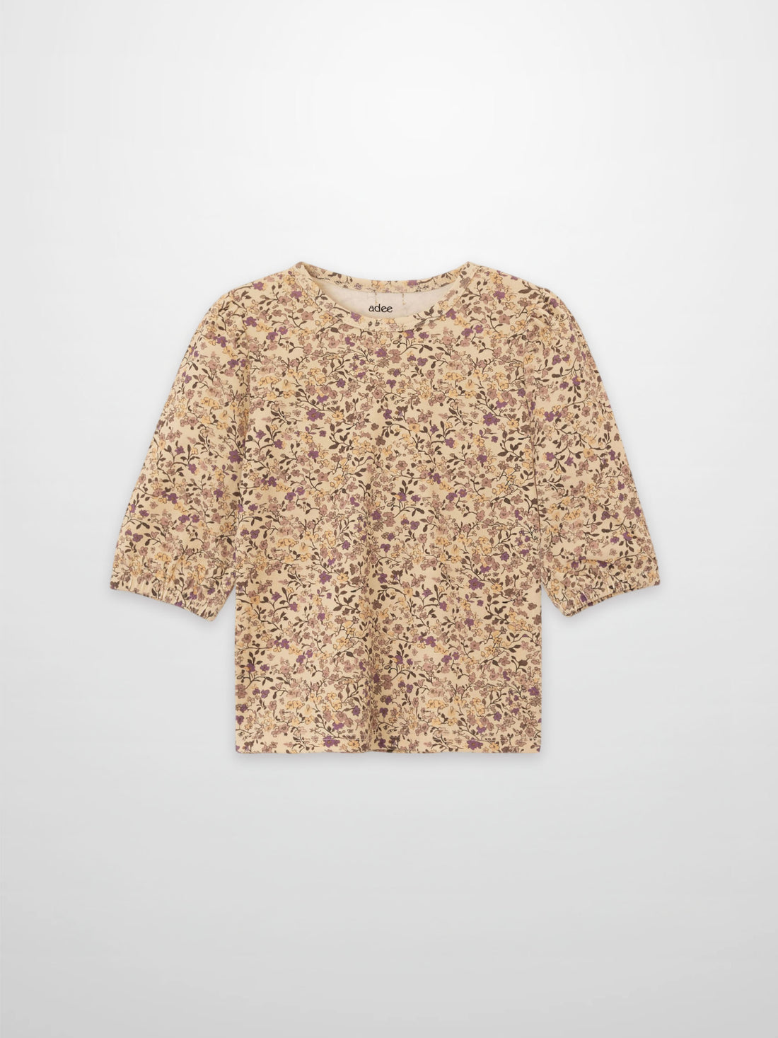 Purple Flower 3/4 Sleeve Shirt by Adee, beige floral print, girls&