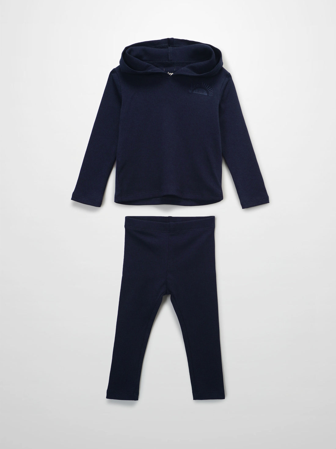 Ribbed Legging Set with Hood - Navy