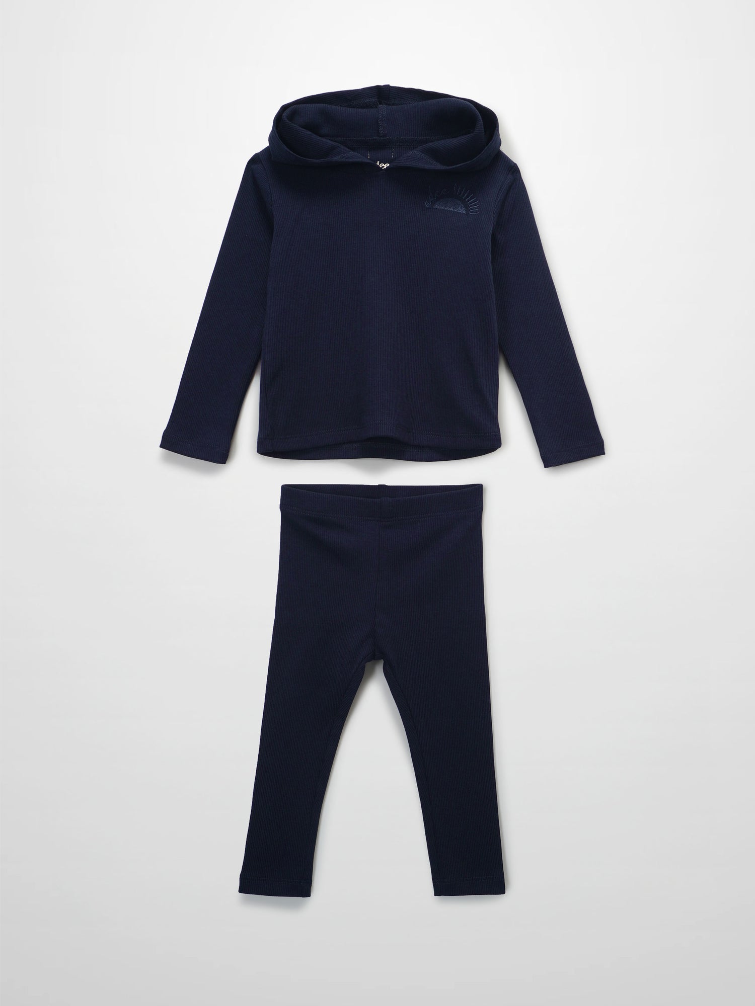 Ribbed Legging Set with Hood - Navy