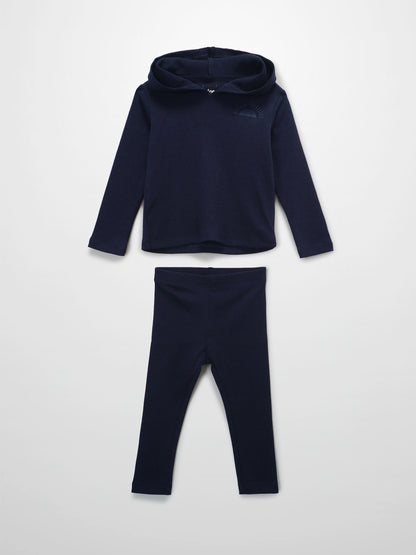 Ribbed Legging Set with Hood - Navy