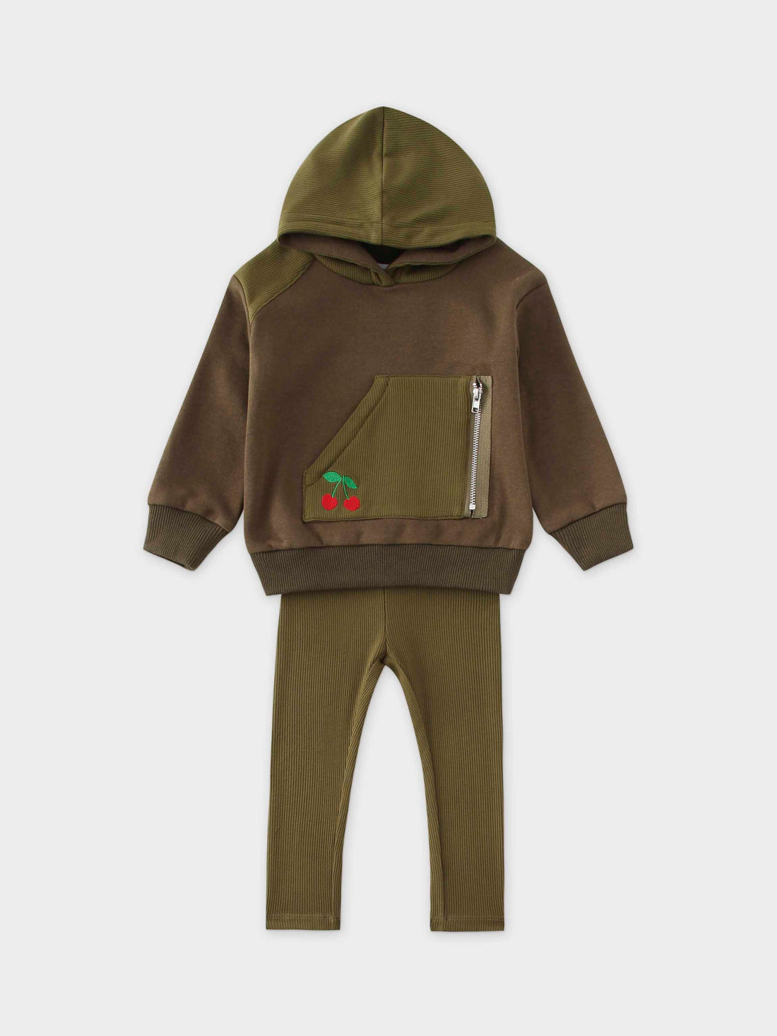 Hoody sweatshirt Set with leggings and embroidered Cherry- Hunter Green