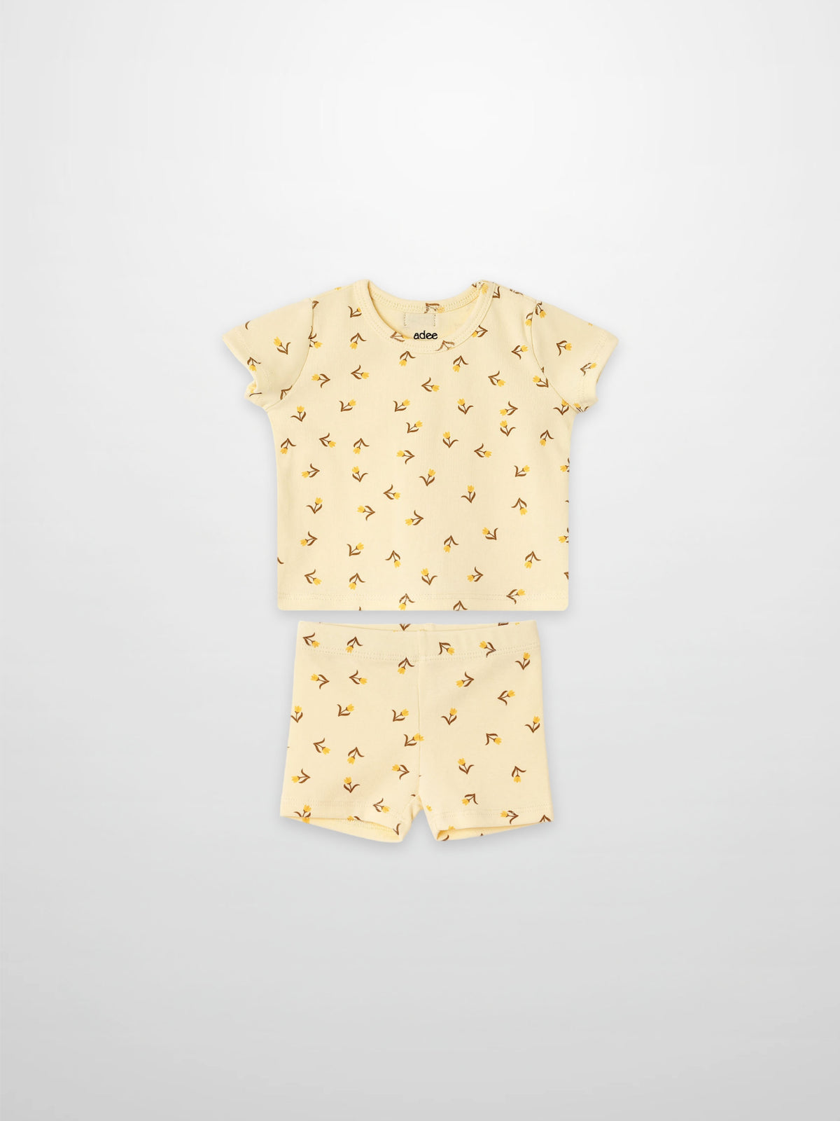 Butter-yellow tulip print 2-piece short-sleeve tee and shorts set for little girls by Adee