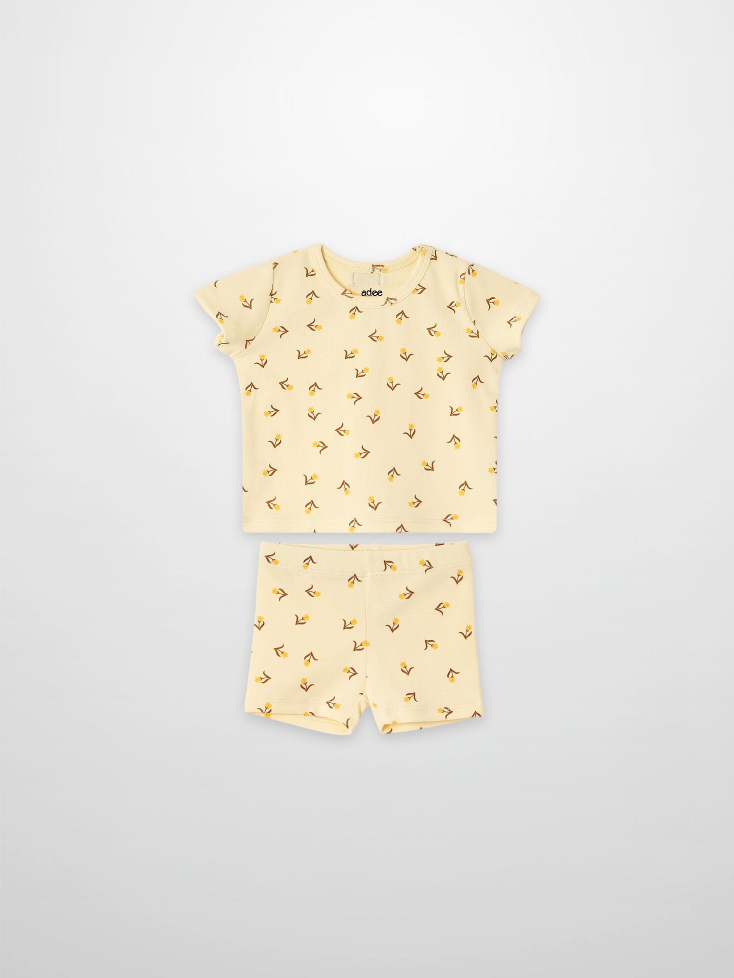 Butter-yellow tulip print 2-piece short-sleeve tee and shorts set for little girls by Adee