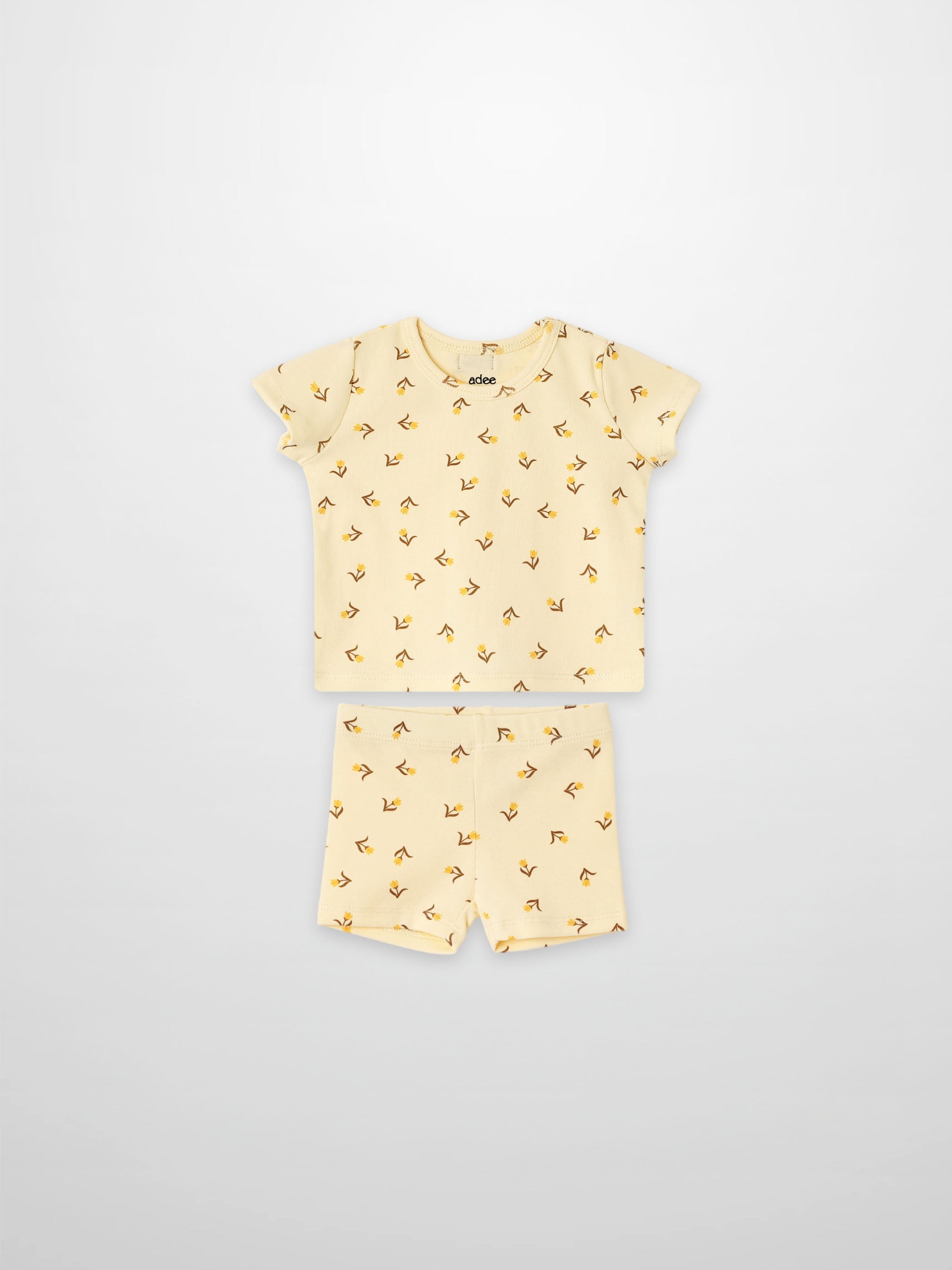 Butter-yellow tulip print 2-piece short-sleeve tee and shorts set for little girls by Adee