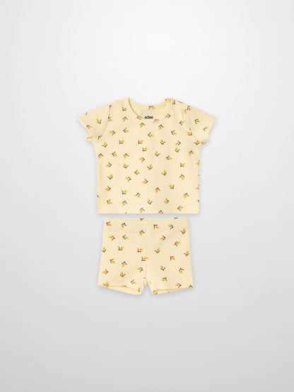 Butter-yellow tulip print 2-piece short-sleeve tee and shorts set for little girls by Adee