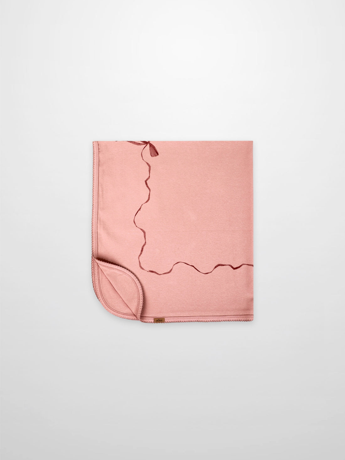Pink Bow Blanket with Lace by Adee; light pink receiving swaddle blanket for baby girls