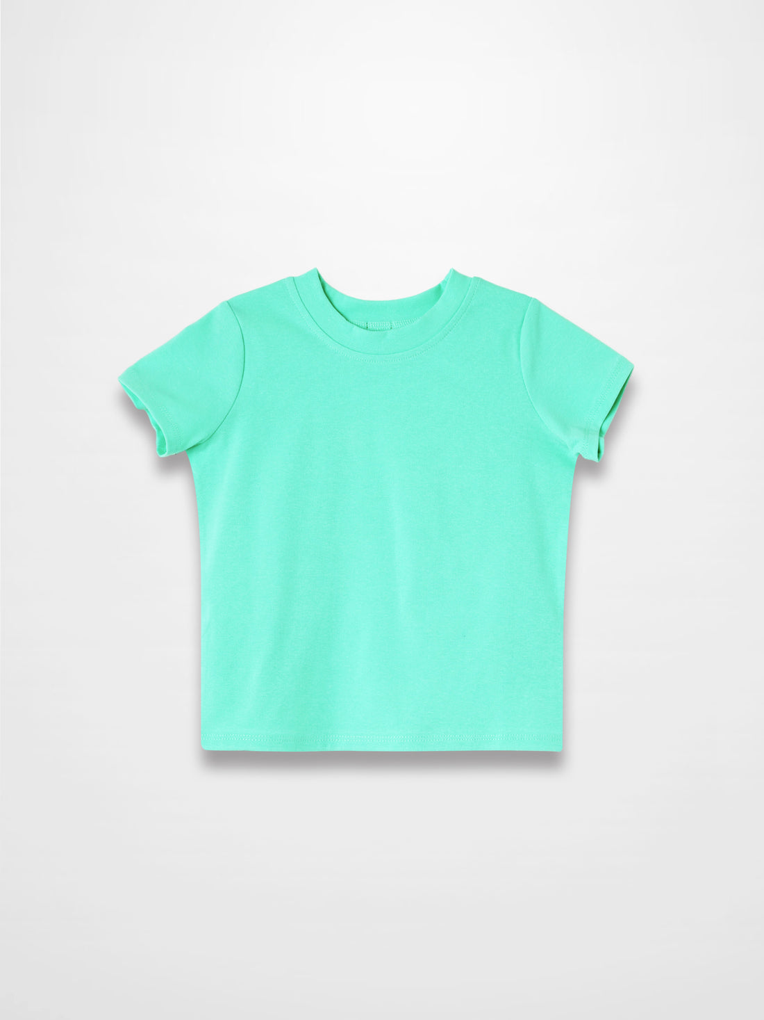 Mint green thin ribbed short-sleeve T-shirt laid flat on white background