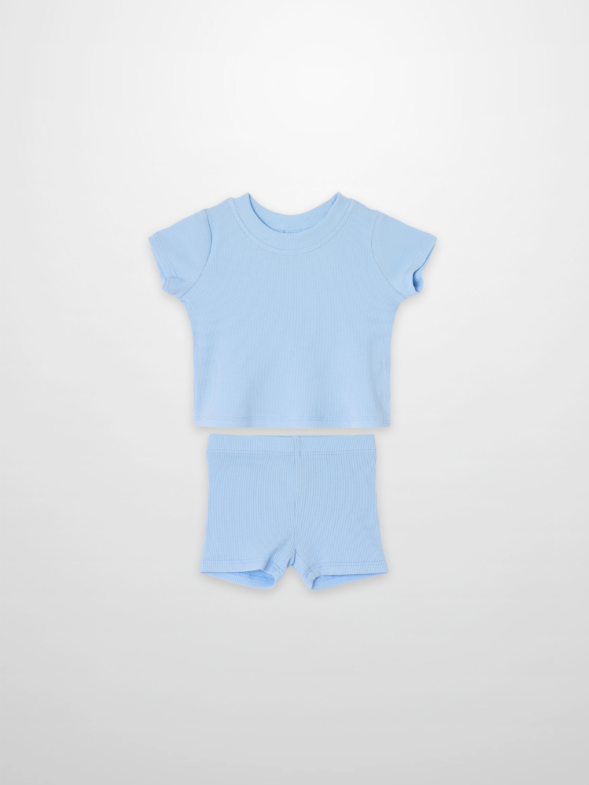 Short Sleeve Boxy T-shirt  &amp; Shorts Set - Light Blue