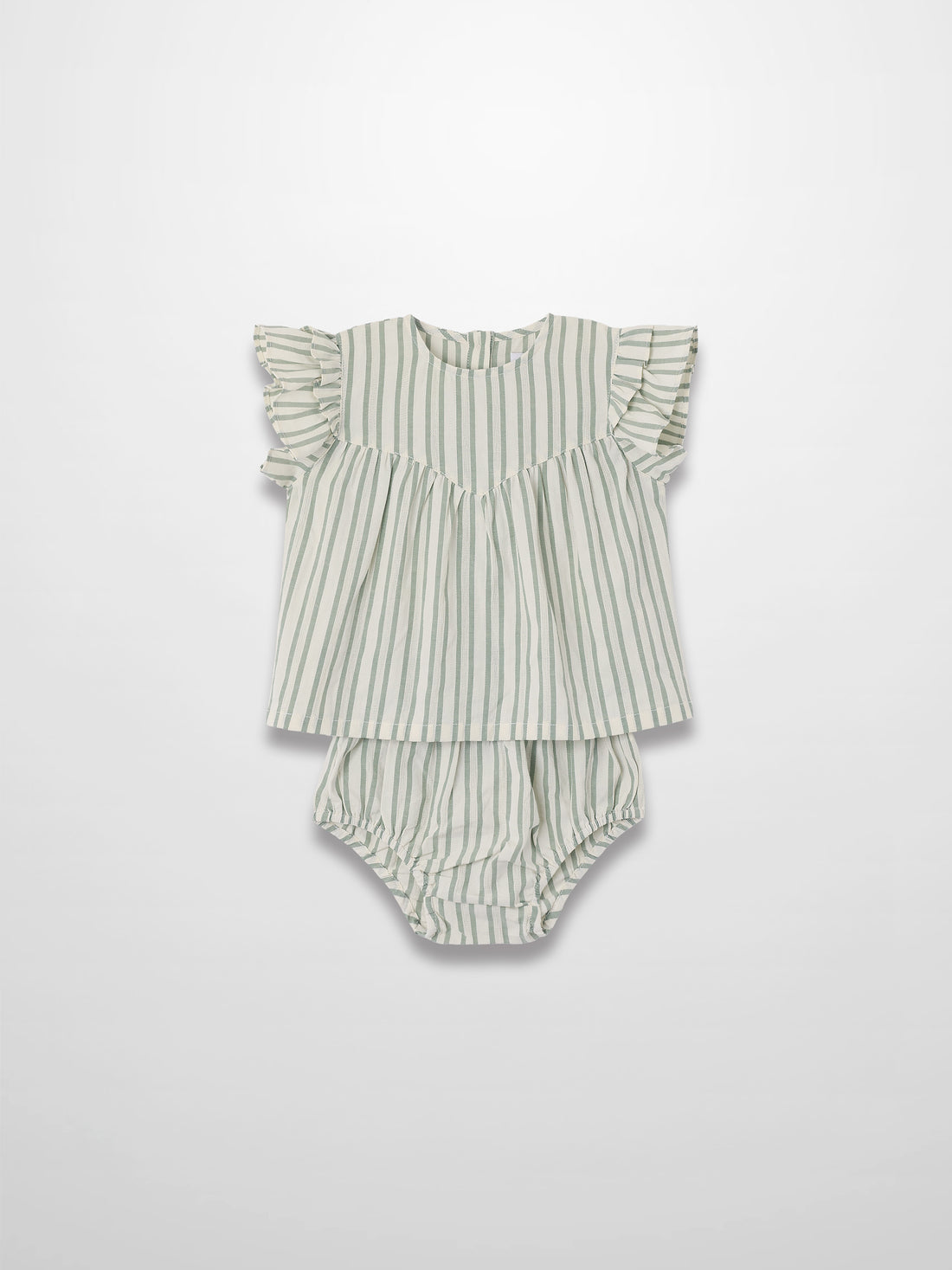 Green Striped Ruffled Shirt &amp; Bloomers Set