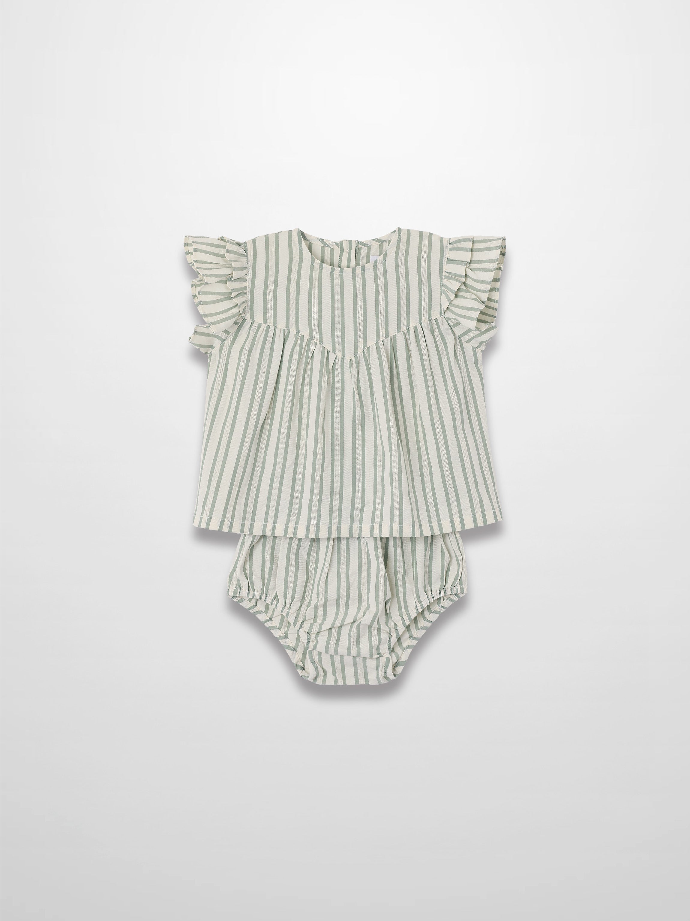 Green Striped Ruffled Shirt &amp; Bloomers Set