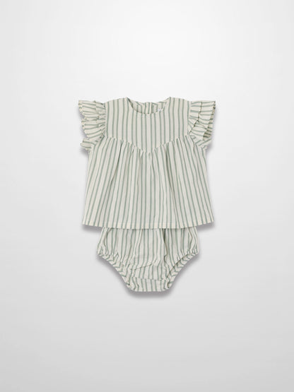 Green Striped Ruffled Shirt &amp; Bloomers Set