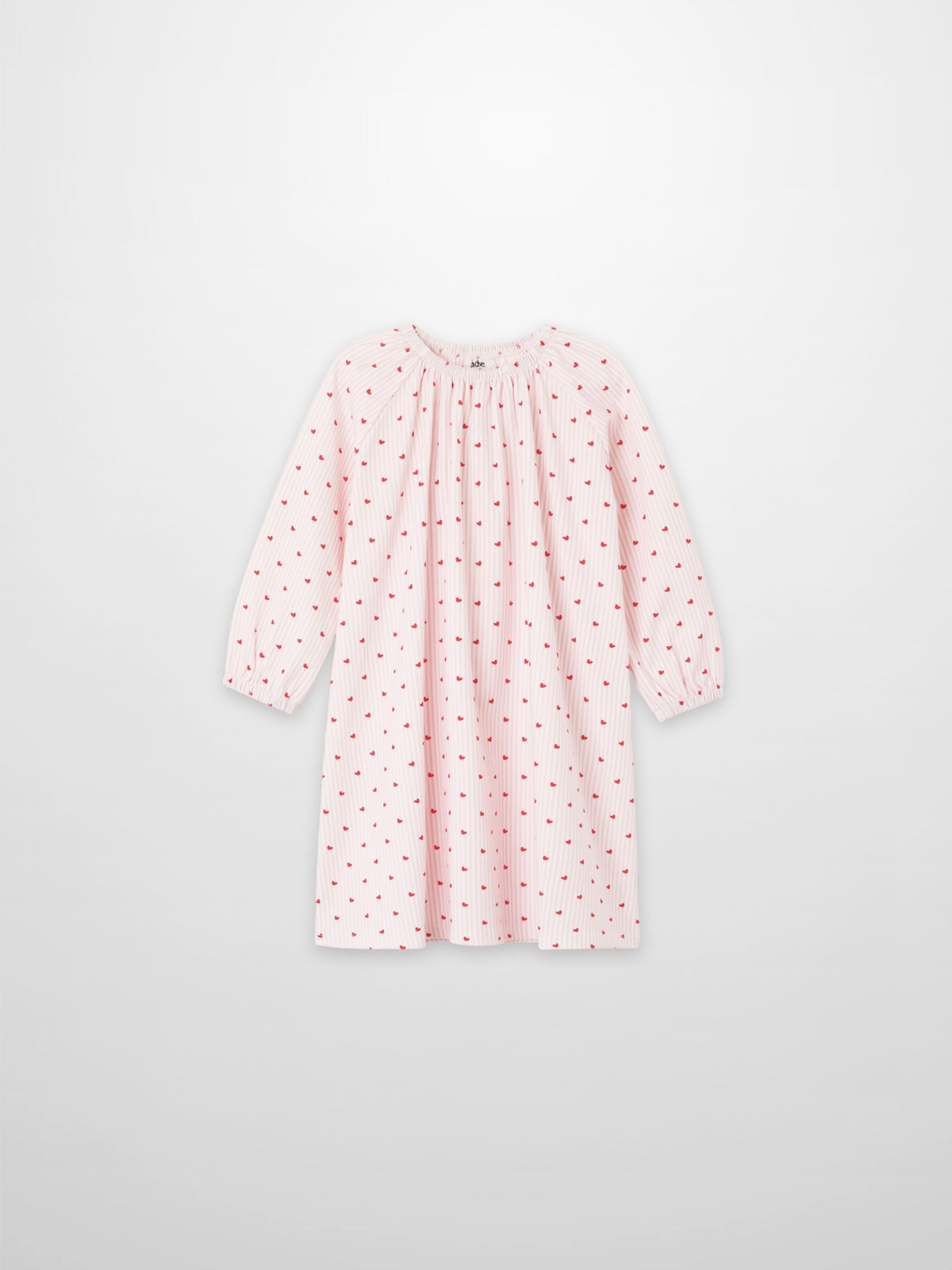 Pink heart nightgown for girls; long-sleeve with red heart print