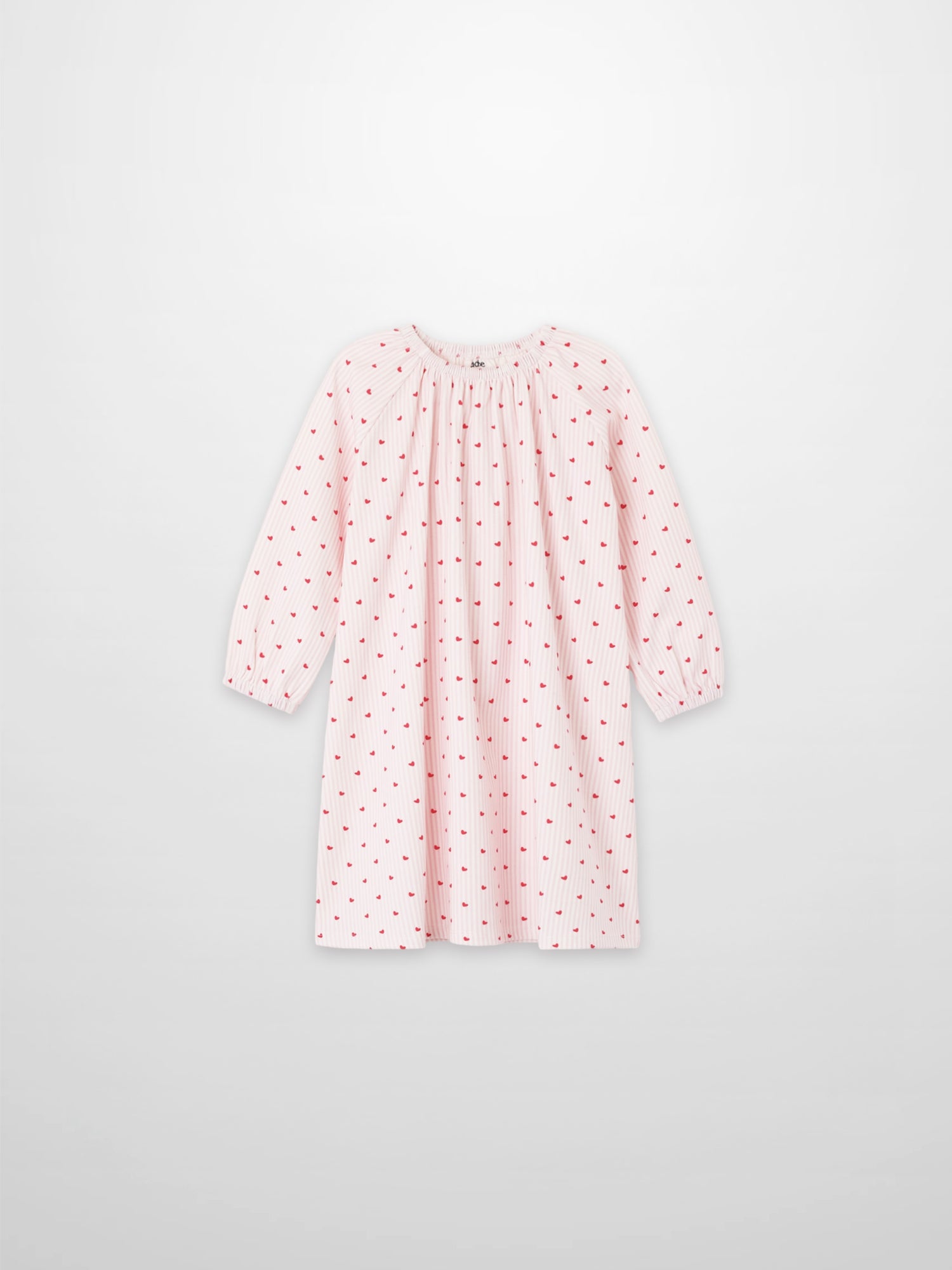 Pink heart nightgown for girls; long-sleeve with red heart print