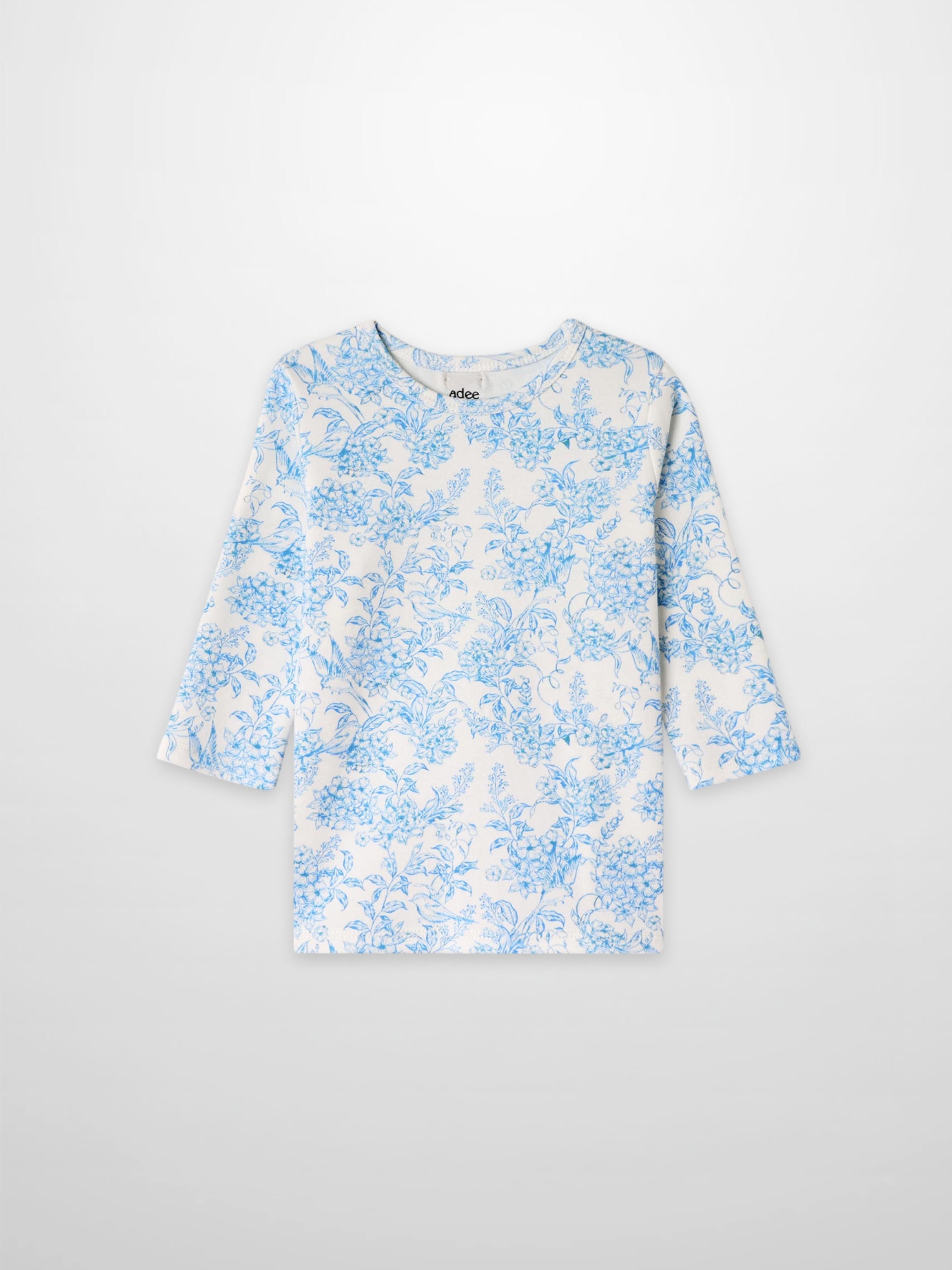 Blue Flowered  3/4 Sleeve T-shirt