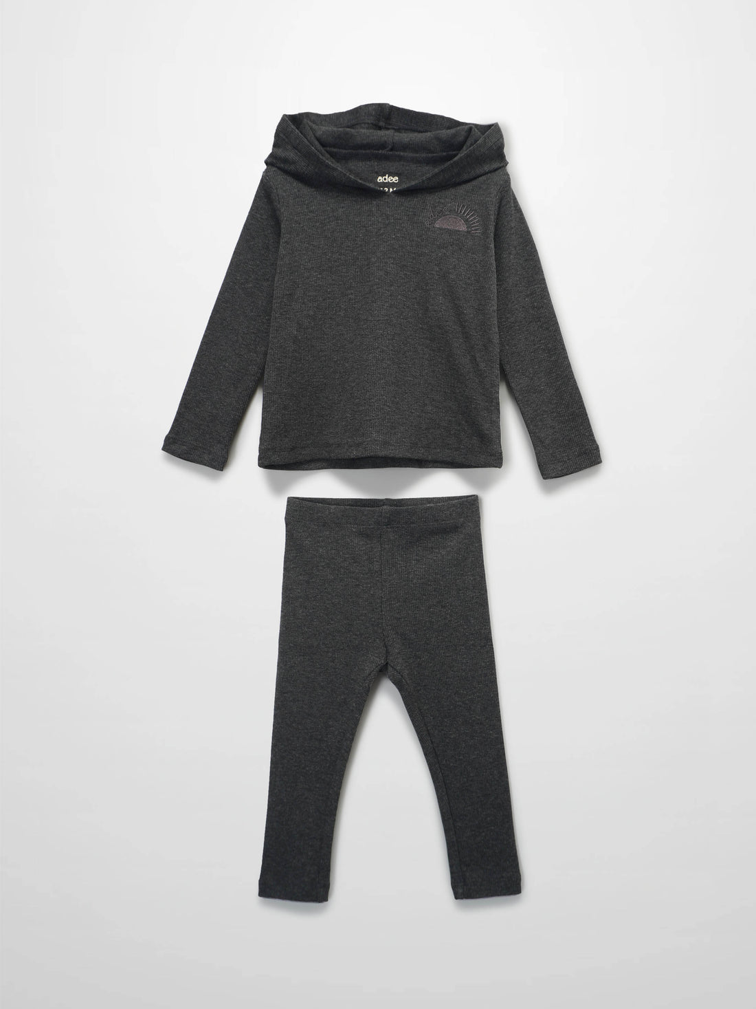 Ribbed Leggings Set with Hood - Grey