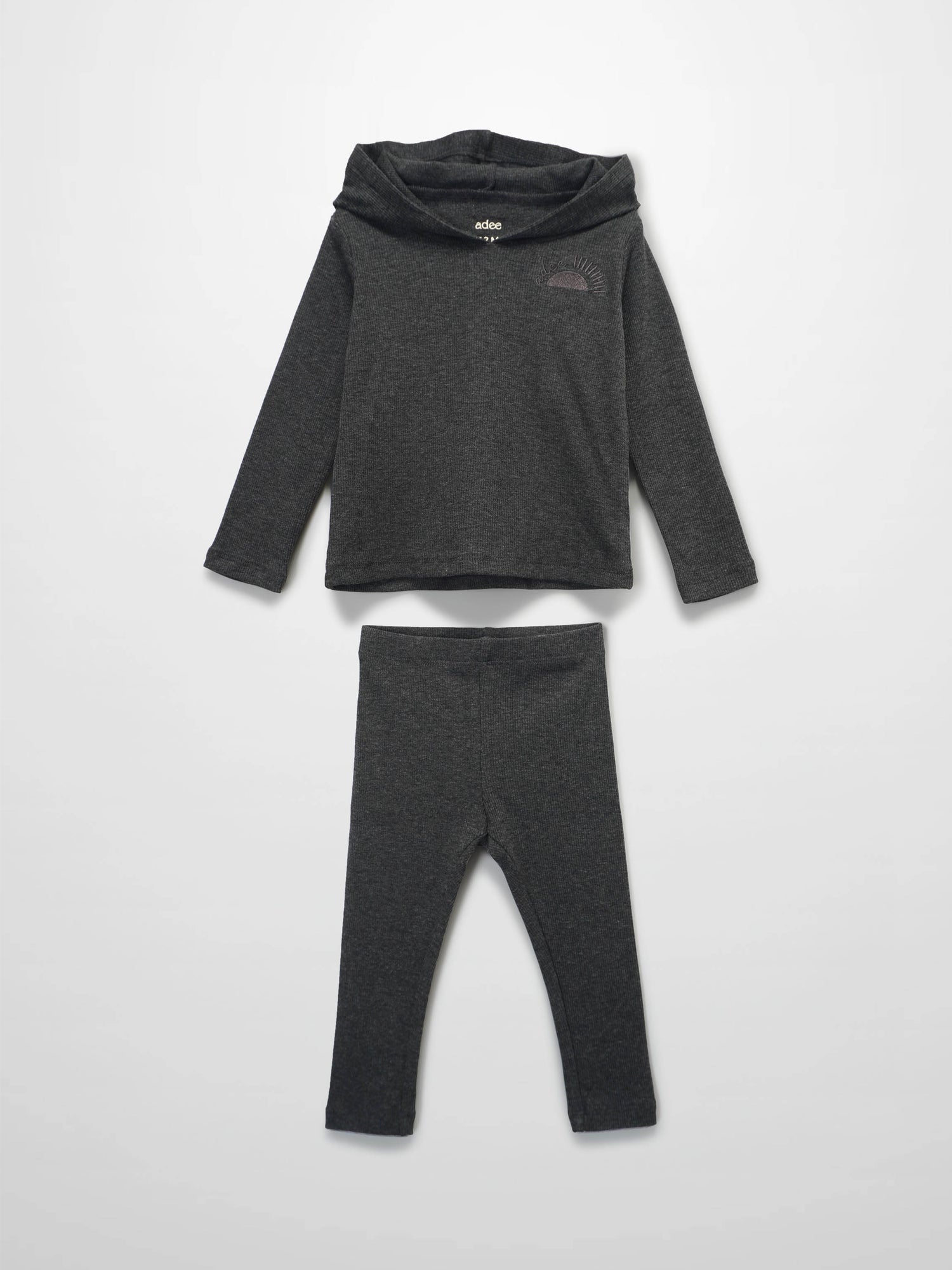 Ribbed Leggings Set with Hood - Grey