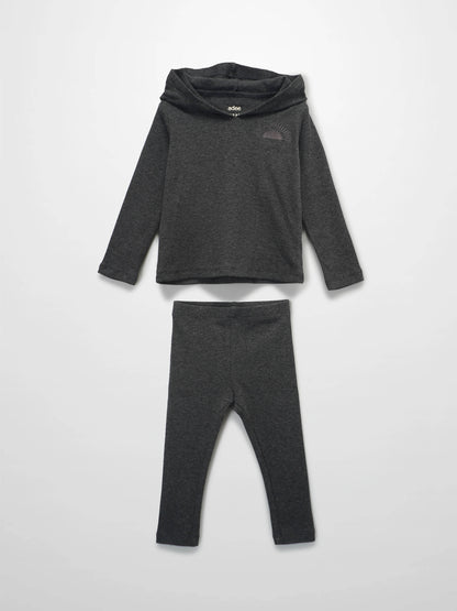 Ribbed Leggings Set with Hood - Grey
