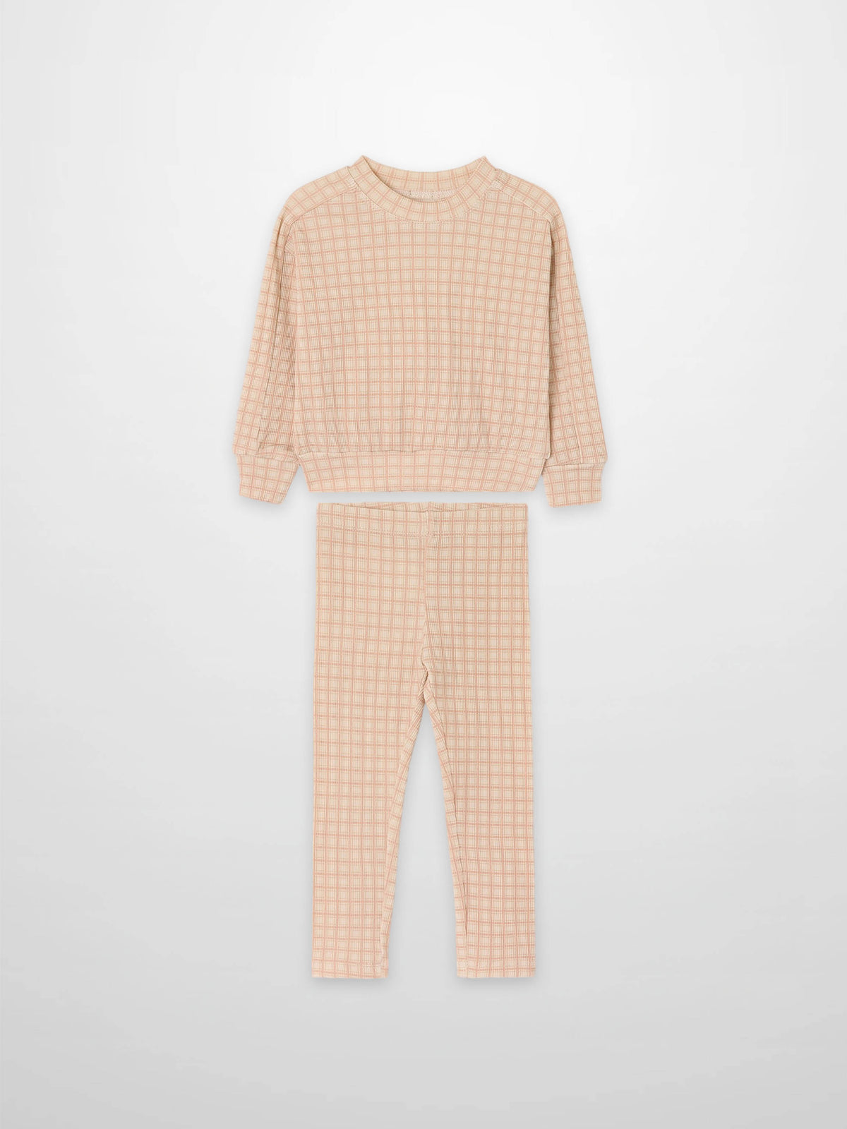 Girls 2-piece pajamas set by Adee, Pink Squared plaid grid pattern, includes long-sleeve top and pants