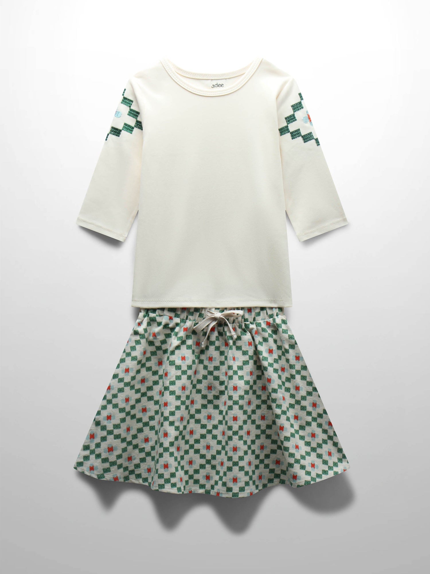 Green Diamond Skirt with 3/4 Sleeve Shirt