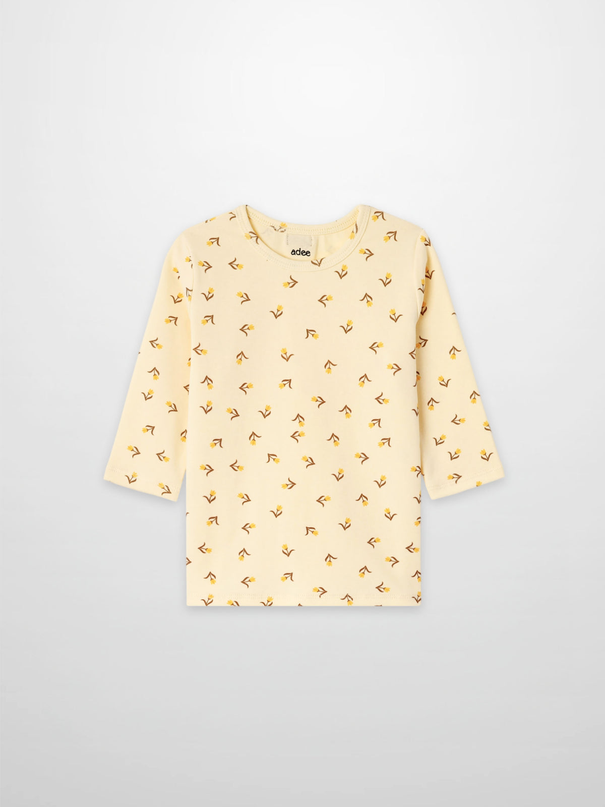 Butter Yellow Tulip T-shirt for girls by Adee, 3/4 sleeve with small tulip print