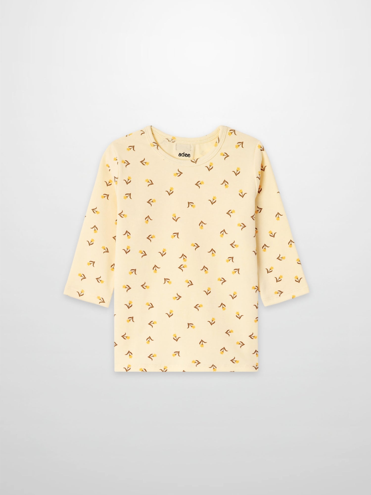 Butter Yellow Tulip T-shirt for girls by Adee, 3/4 sleeve with small tulip print