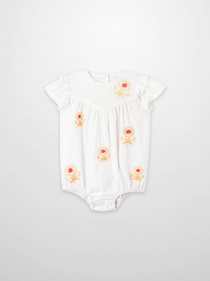 Embroidered Flower Romper by Adee; white girls&