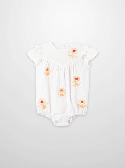 Embroidered Flower Romper by Adee; white girls&