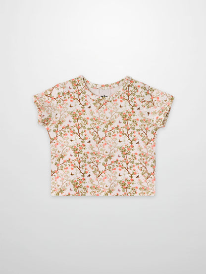 Adee Spring Floral Short Sleeve T-Shirt for girls, pink with a botanical print