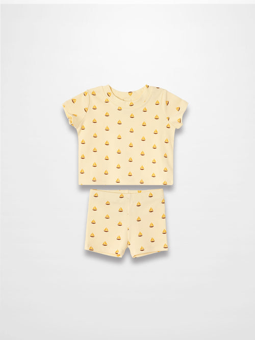 Boat Print Set, 2-piece yellow outfit for little boys by Adee with sailboat pattern