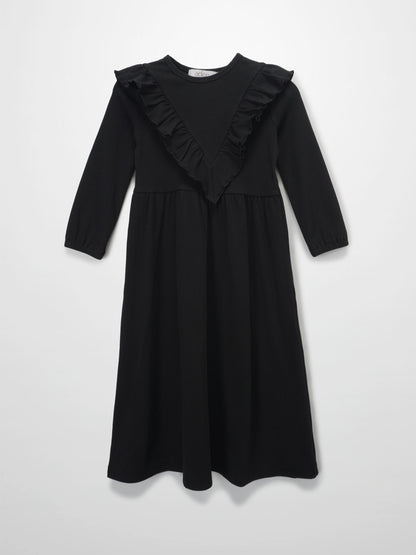 Ruffle V Robe - Black