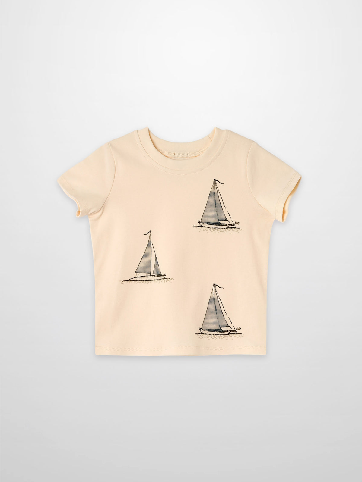 Sail Boat T-Shirt, peach color with three sailboat prints.
