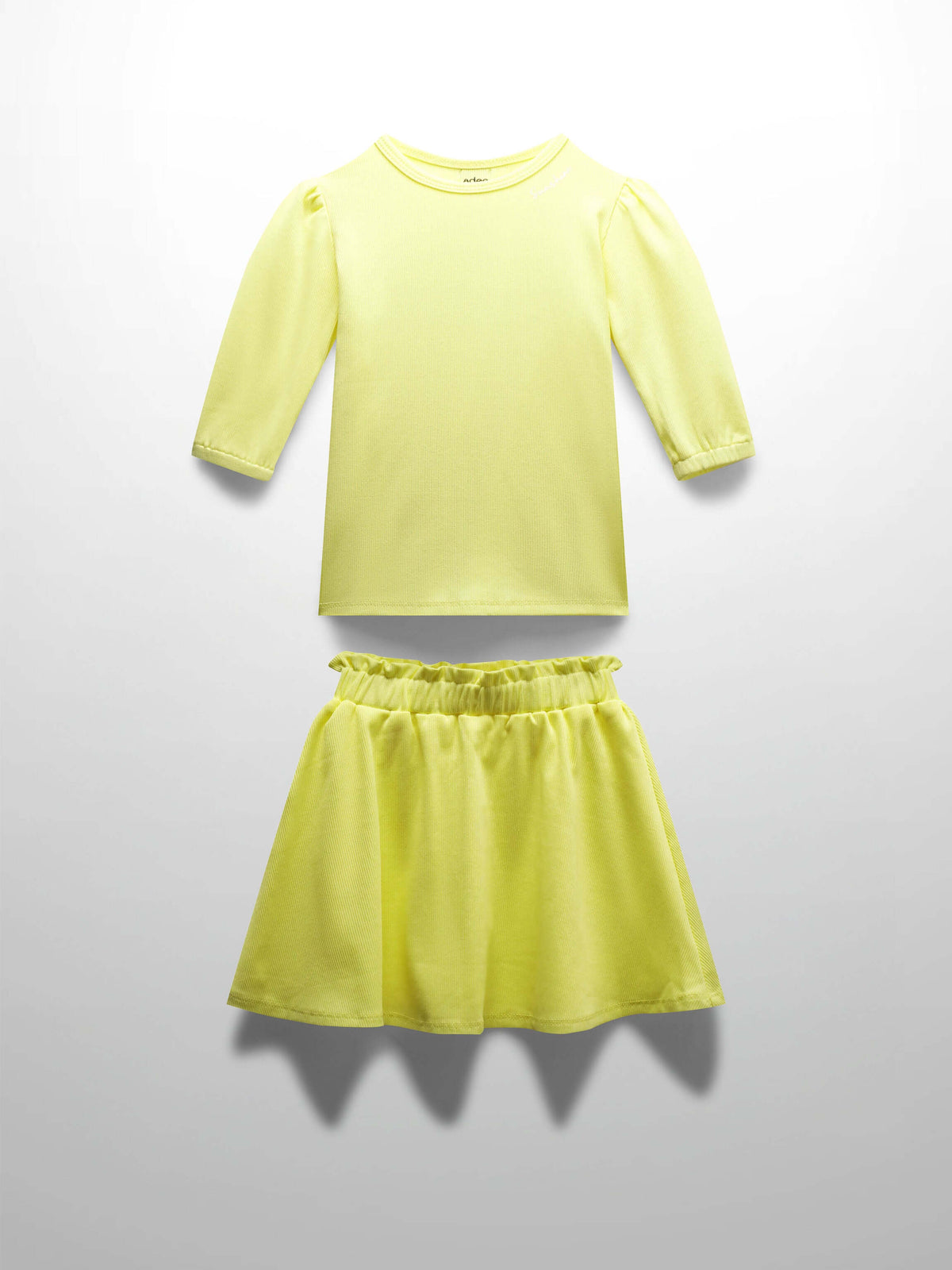 Girls yellow ribbed skirt set