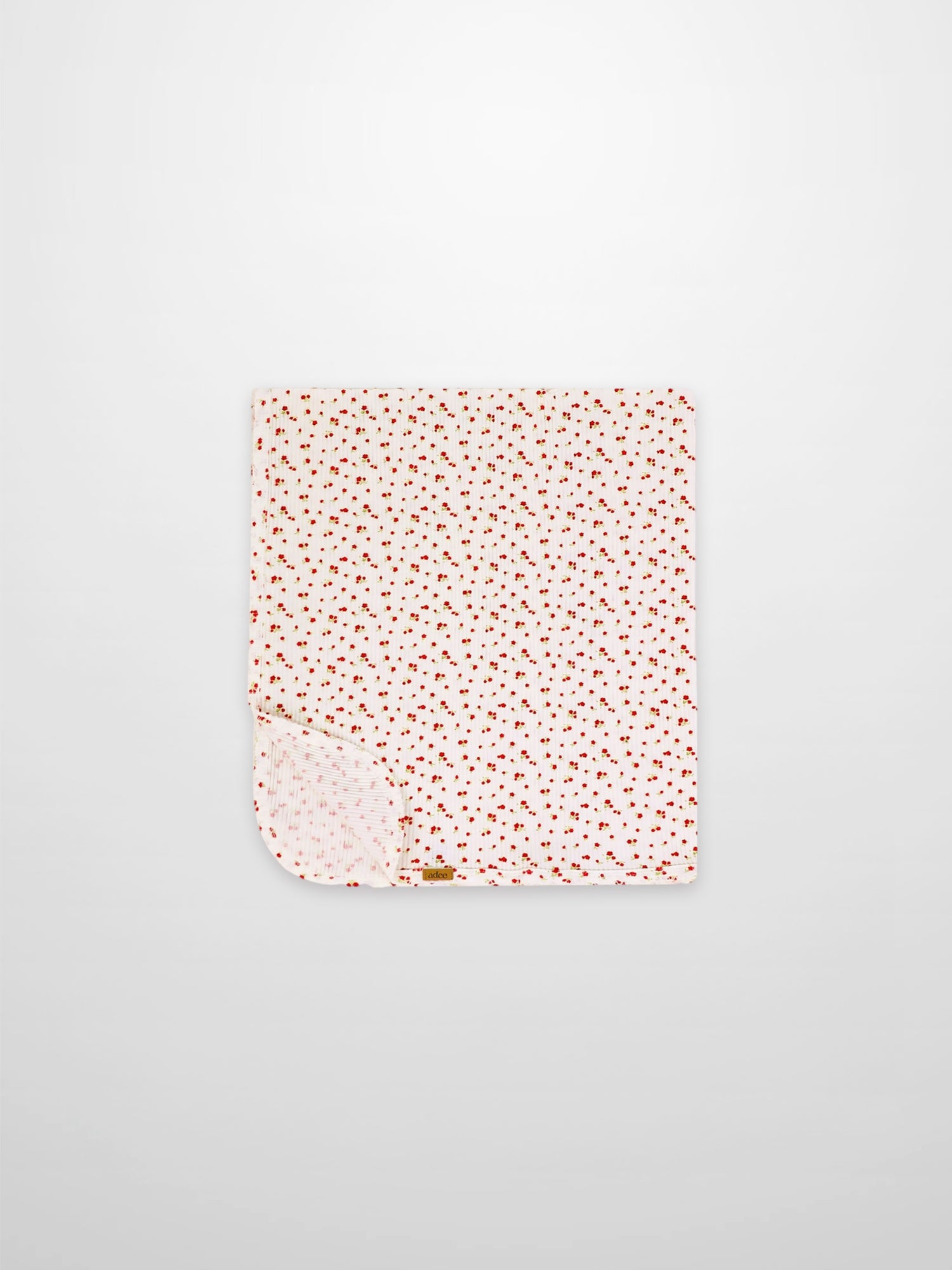 Red Flower Blanket with Lace by Adee; girls swaddle receiving blanket in white with tiny red floral pattern.