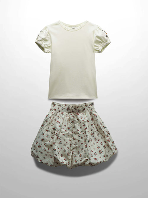 Floral bubble skirt and t-shirt