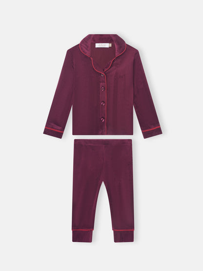Ribbed Velour Pajamas for girls in burgundy by Adee, two-piece set