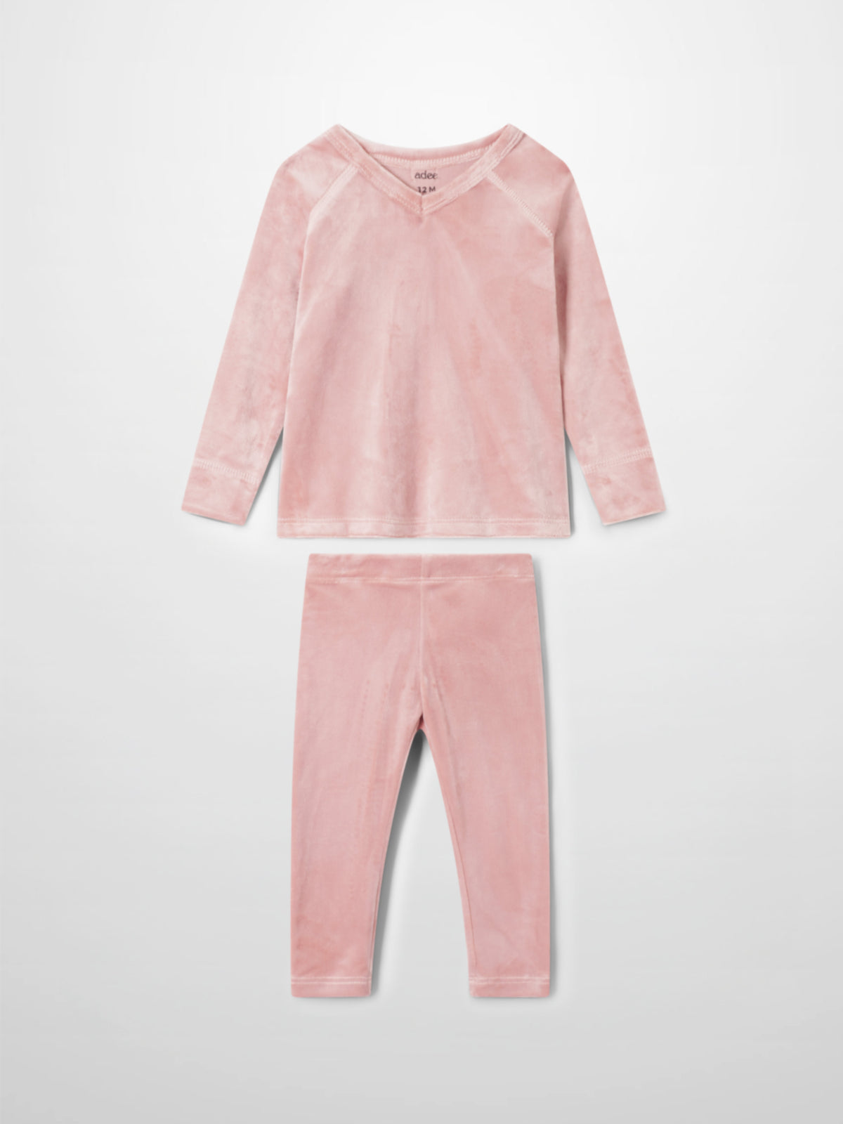 Velour pajama set for girls in pink by Adee; long-sleeve top and matching pants