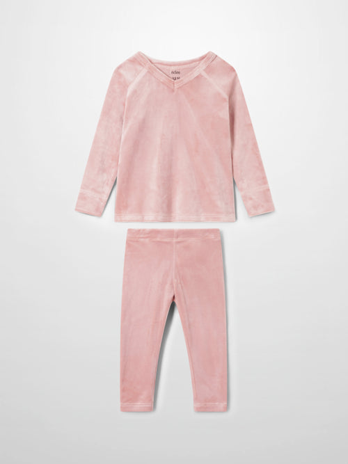 Velour pajama set for girls in pink by Adee; long-sleeve top and matching pants