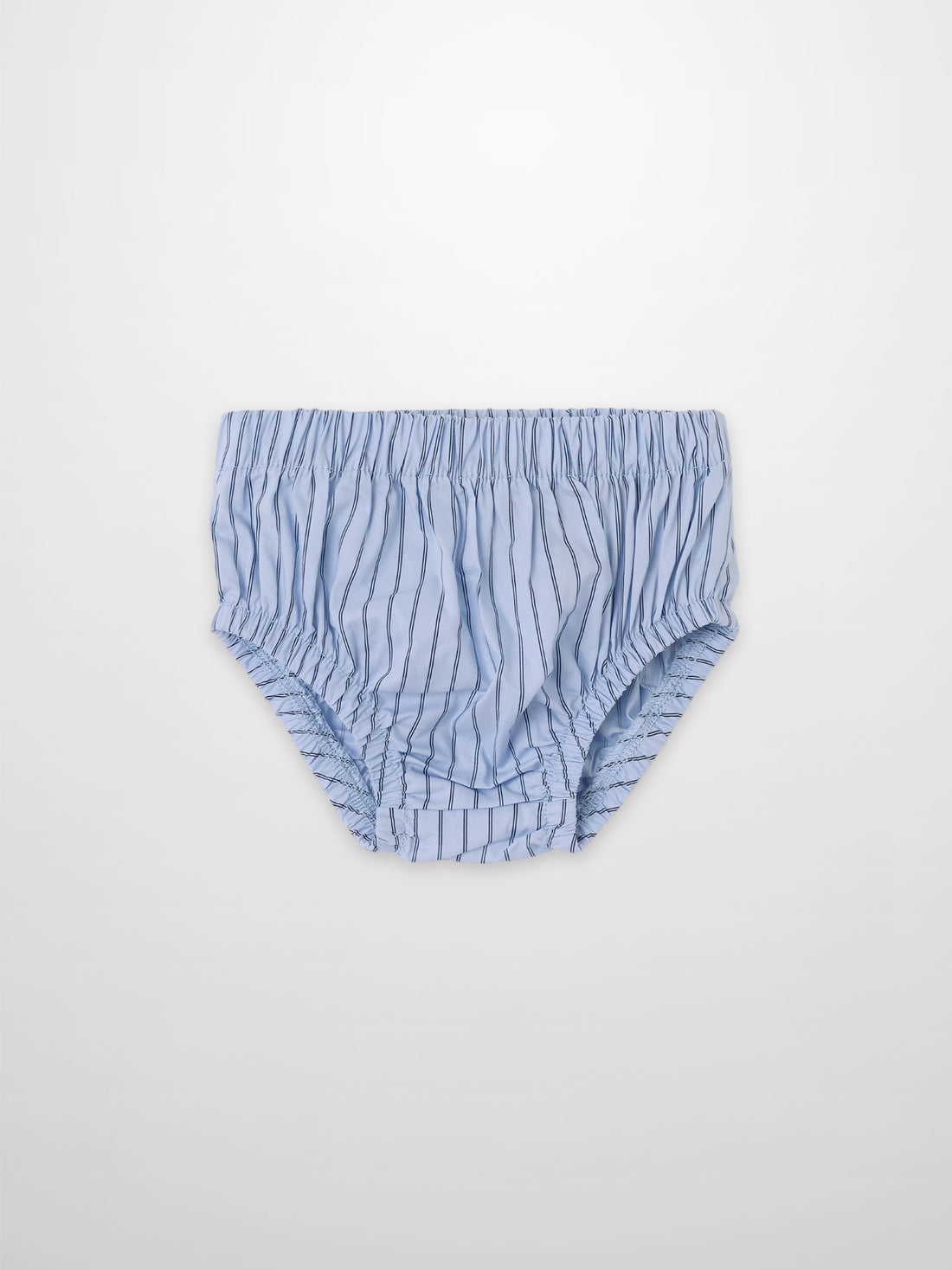 Striped cotton bloomers for boys by Adee; blue with navy vertical stripes