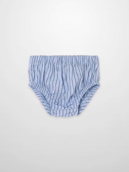 Striped cotton bloomers for boys by Adee; blue with navy vertical stripes